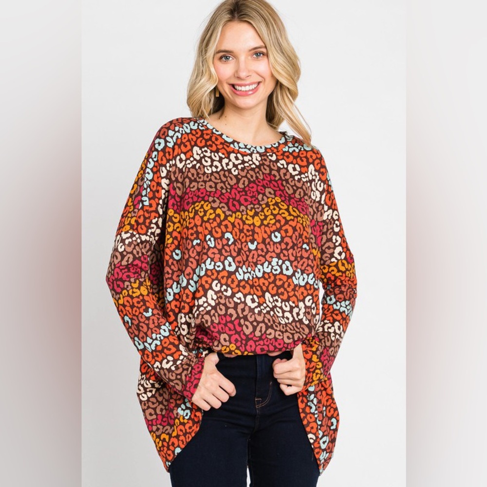 NWT BOUTIQUE The PERFECT fall casual TUNIC top! MULTICOLOR Leopard